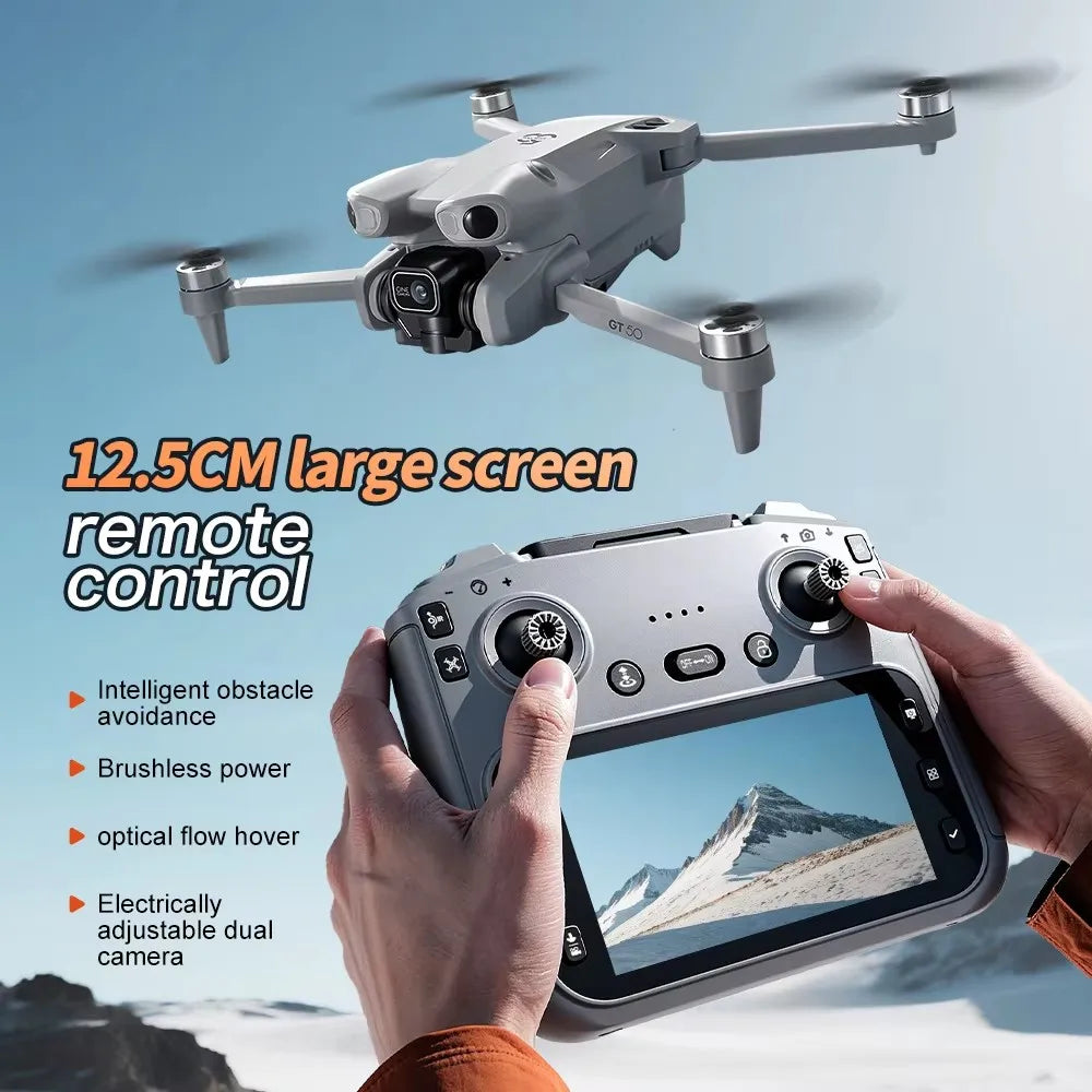 New GT50 Aerial Photography Drone with Obstacle Avoidance, HD Brushless Quadcopter with Large Screen Remote Control Toy Aircraft