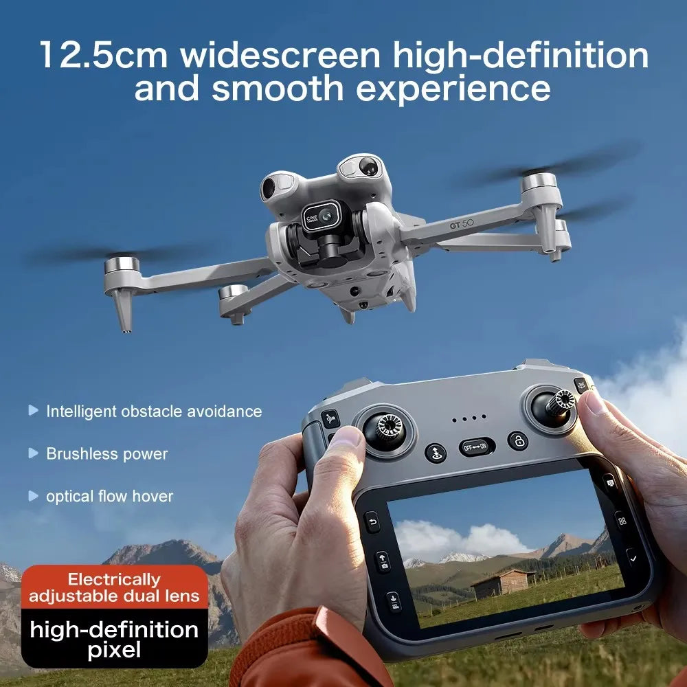 New GT50 Aerial Photography Drone with Obstacle Avoidance, HD Brushless Quadcopter with Large Screen Remote Control Toy Aircraft