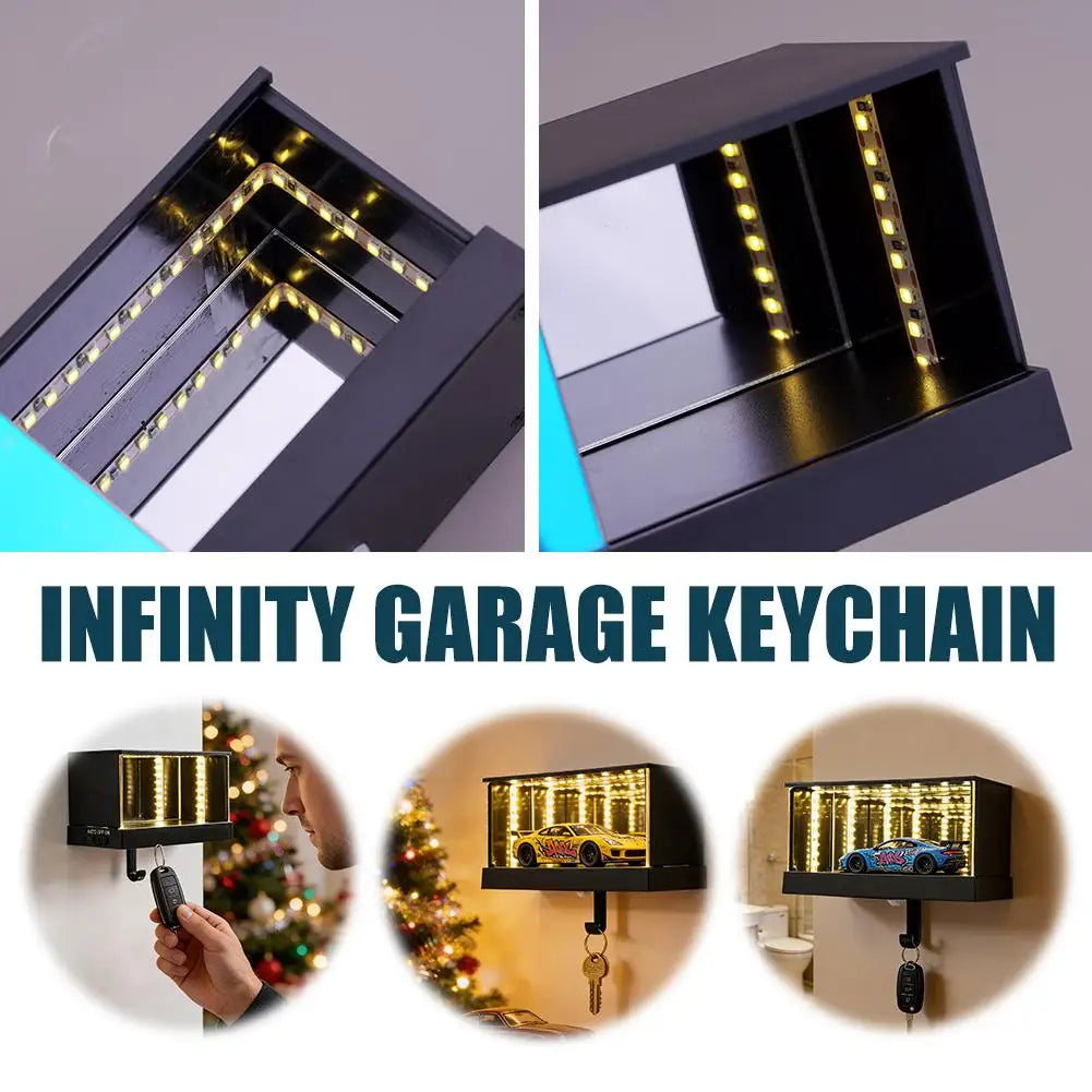 Infinity Garage Keychain With LED Light Car Model Display Key Holder Infinite Illusion Tunnel Effect