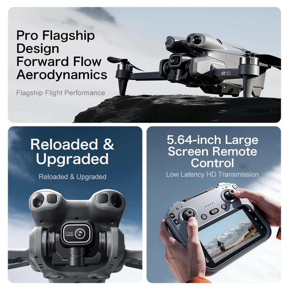 New GT50 Aerial Photography Drone with Obstacle Avoidance, HD Brushless Quadcopter with Large Screen Remote Control Toy Aircraft