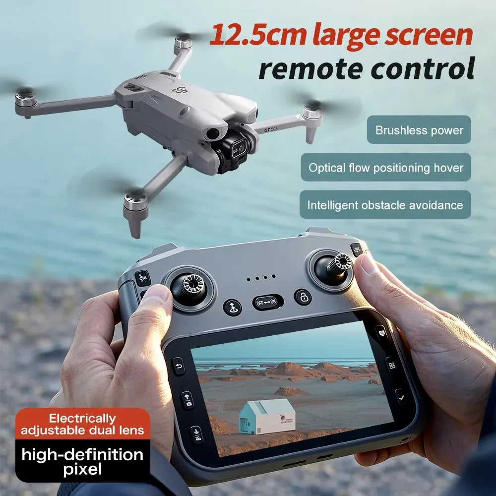 New GT50 Aerial Photography Drone with Obstacle Avoidance, HD Brushless Quadcopter with Large Screen Remote Control Toy Aircraft