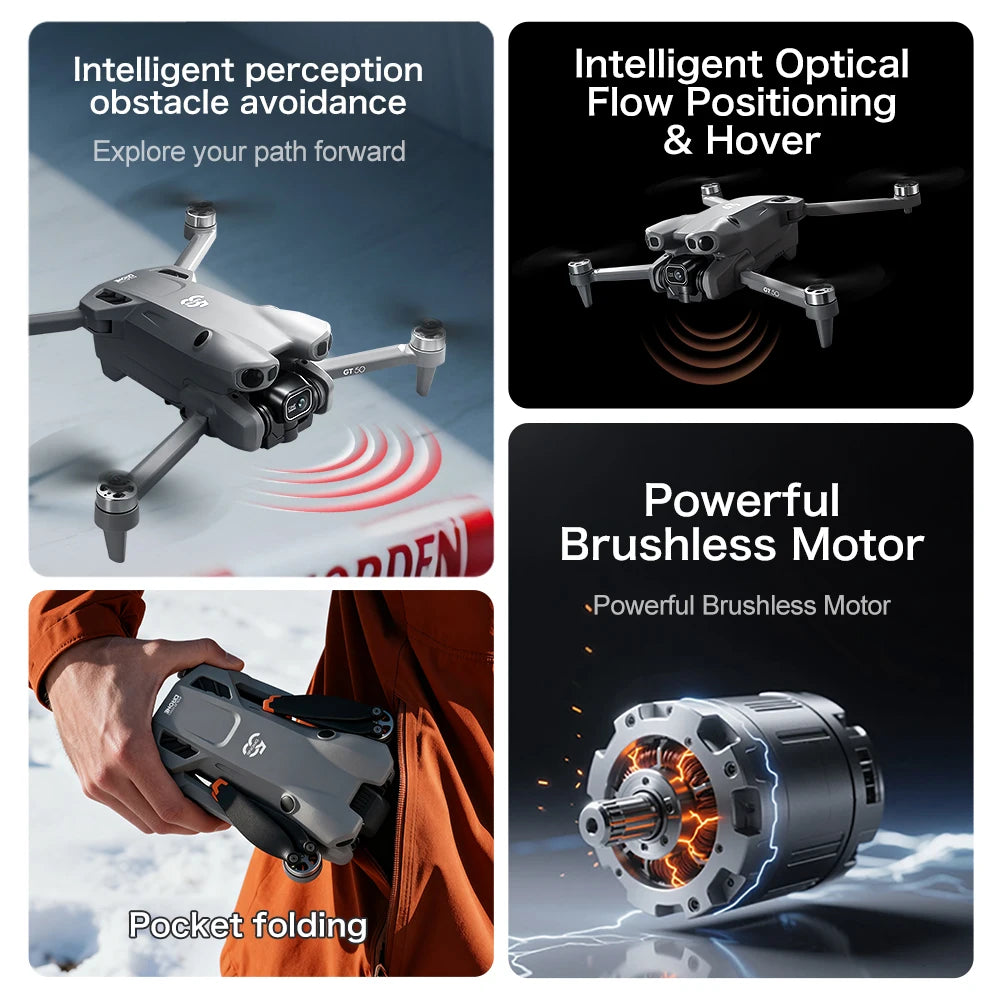 New GT50 Aerial Photography Drone with Obstacle Avoidance, HD Brushless Quadcopter with Large Screen Remote Control Toy Aircraft