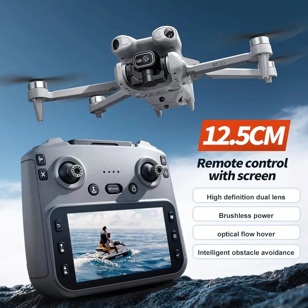 New GT50 Aerial Photography Drone with Obstacle Avoidance, HD Brushless Quadcopter with Large Screen Remote Control Toy Aircraft